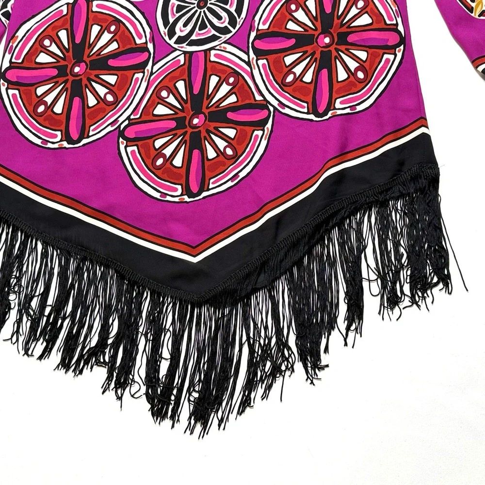 Anthropologie Chelsea & Violet Purple and Multicolor Tunic Dress w/ Fringe Sz M - Picture 5 of 8